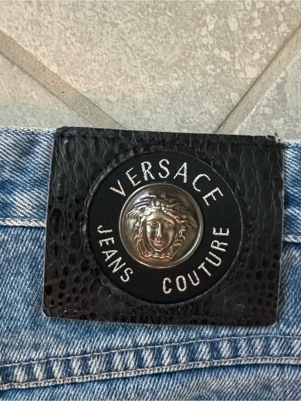 Versace Light Blue Denim Jeans with Black Medusa Patch